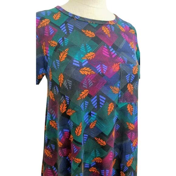 LULAROE Leaves Autumn Print High Low Long Dress Stretch Tee Shirt Pocket XS - Picture 5 of 11